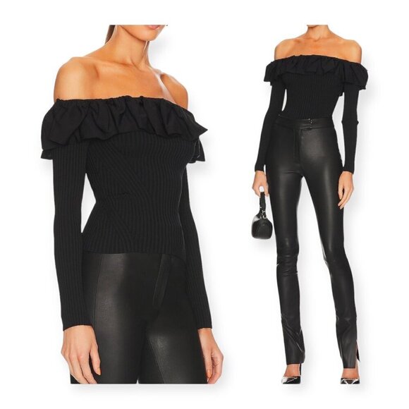 Jonathan Simkhai Isabelle Off-the-shoulder Ruffled Ribbed-knit Top, XL, NWT - Picture 4 of 16